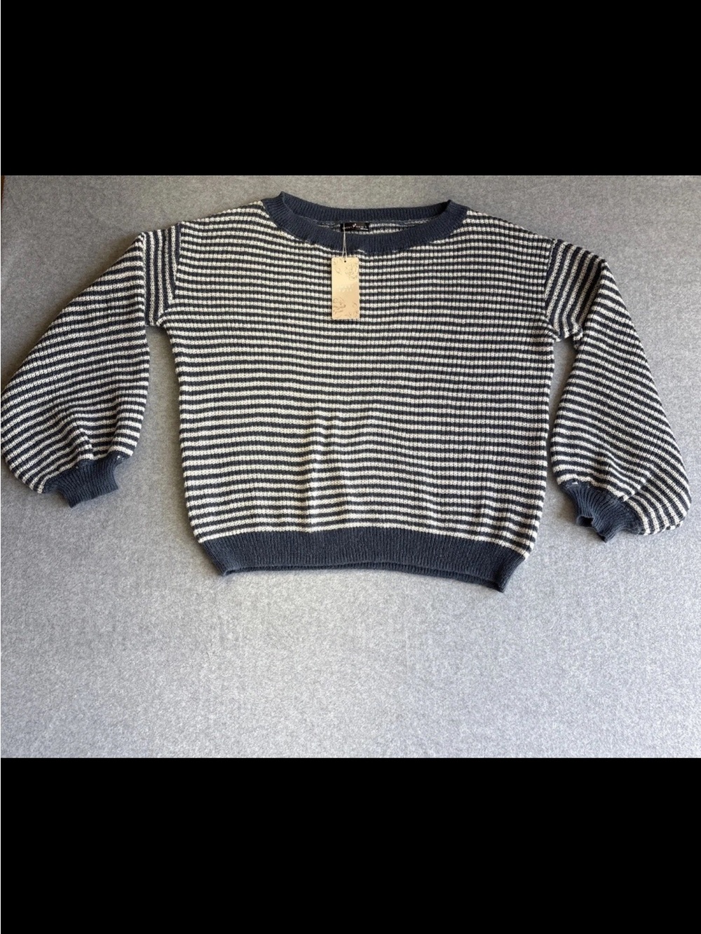 Striped Navy and Cream Crewneck Sweater - Picture 3 of 7